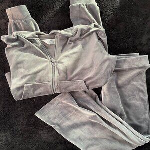 H&M grey velour girls tracksuit hoodie and pant set